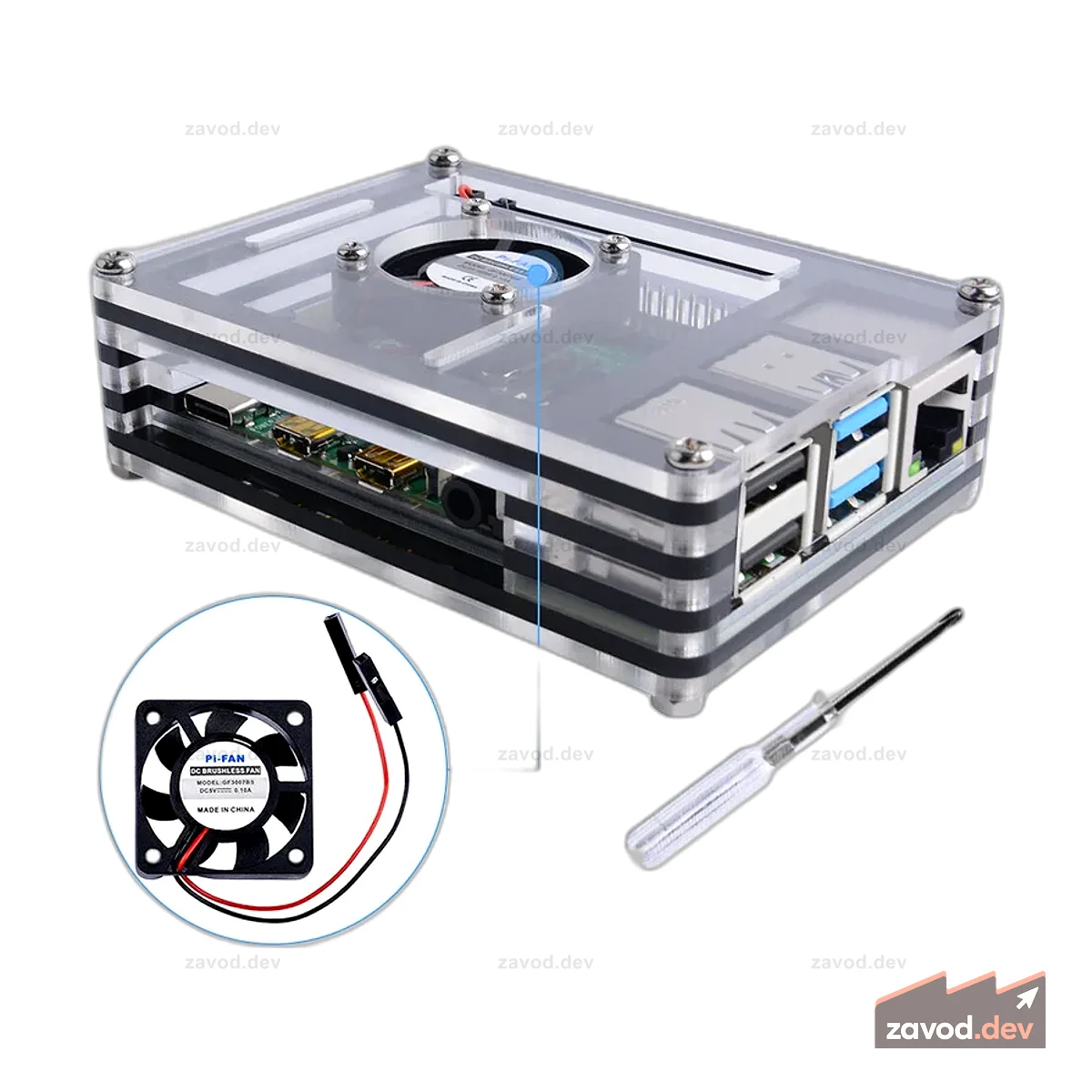 9-слойный акриловый корпус Raspberry Pi с вентилятором (поддержка Pi 4)