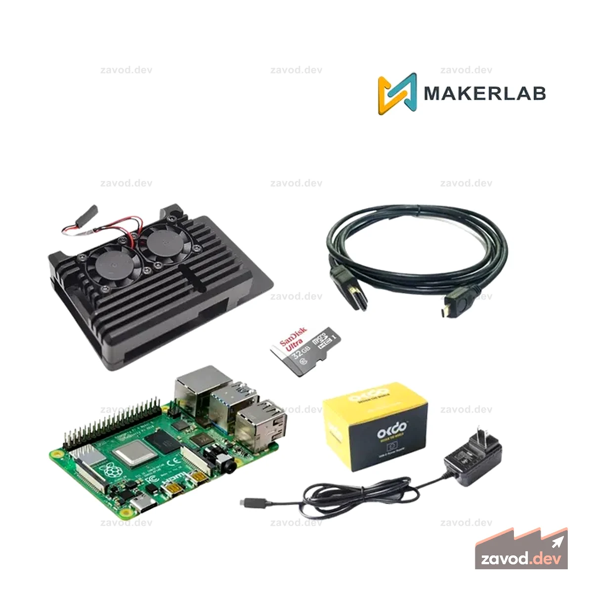 Raspberry Pi 4 Model B 8 ГБ ОЗУ Стартовый комплект OKdo Kit__ DualFan OKdoPSU — 32 ГБ