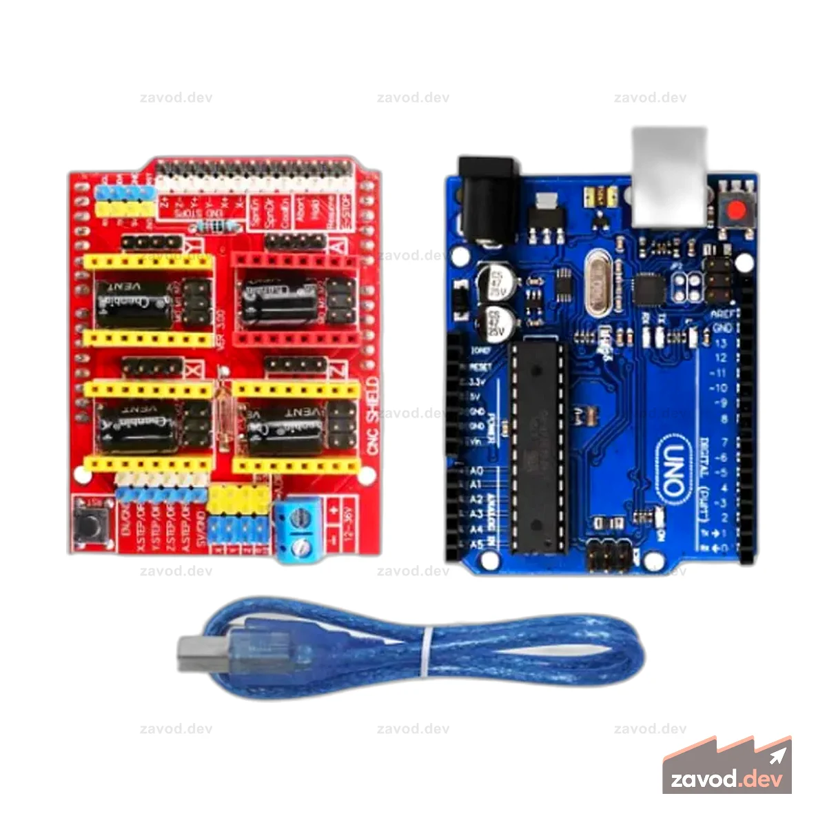 Плата Arduino UNO R3 + щит ЧПУ + совместимый комплект драйверов 4xDRV8825