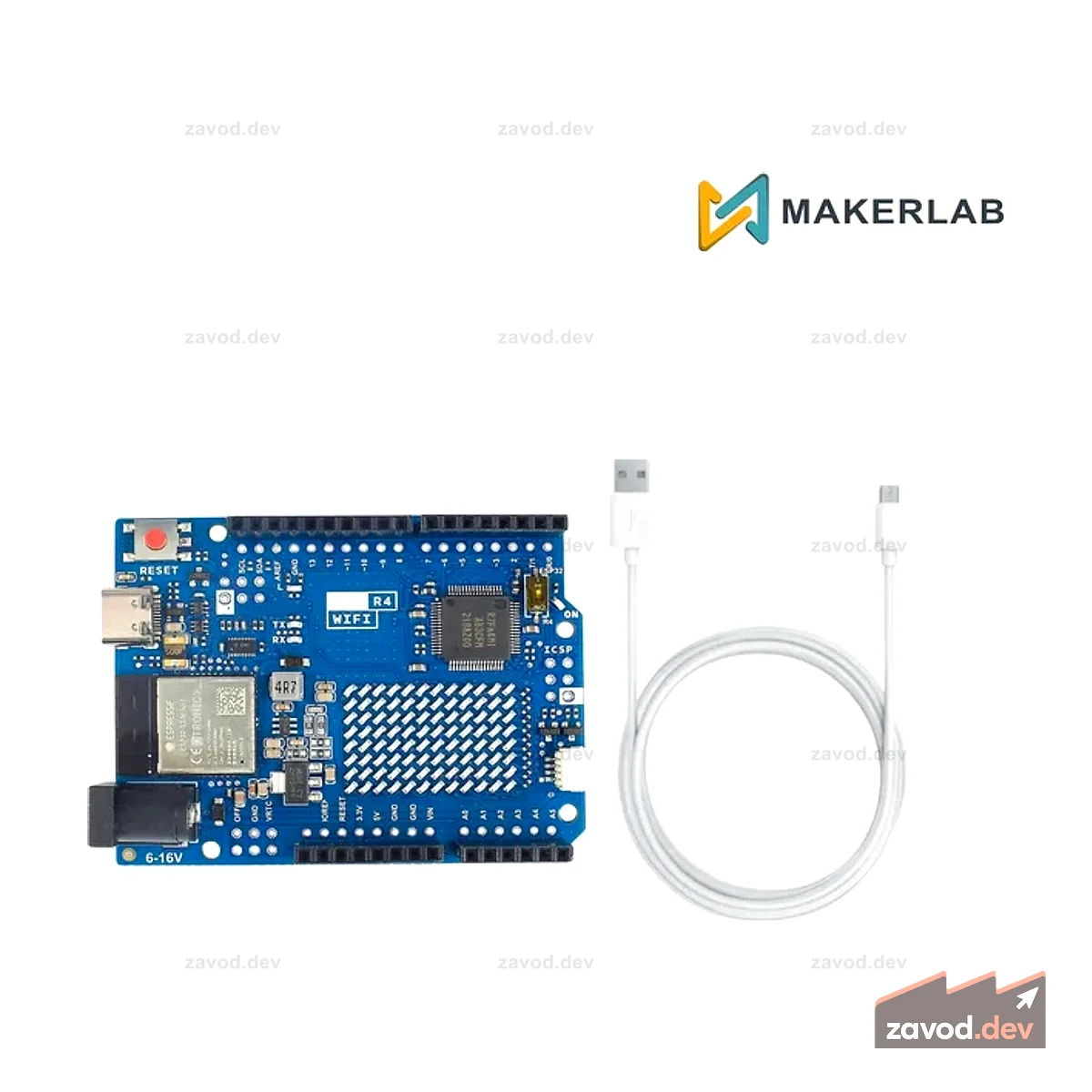 Плата WiFi UNO R4 и белый кабель USB-C для передачи данных USB-C длиной 1 м для Arduino — синяя версия