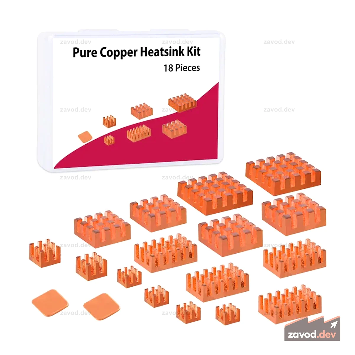 52Pi Медные радиаторы для Raspberry Pi 5 и Raspberry Pi 4 Model B (18 шт.)