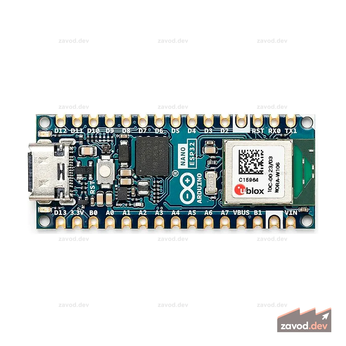 Arduino Nano ESP32 - ESP32S3, Wi-Fi, Bluetooth, 14 цифровых входов/выходов, 8 аналоговых входов, 5 ШИМ, 2 UART, 1 IIC, 1 SPI, поддержка MicroPython и Arduino