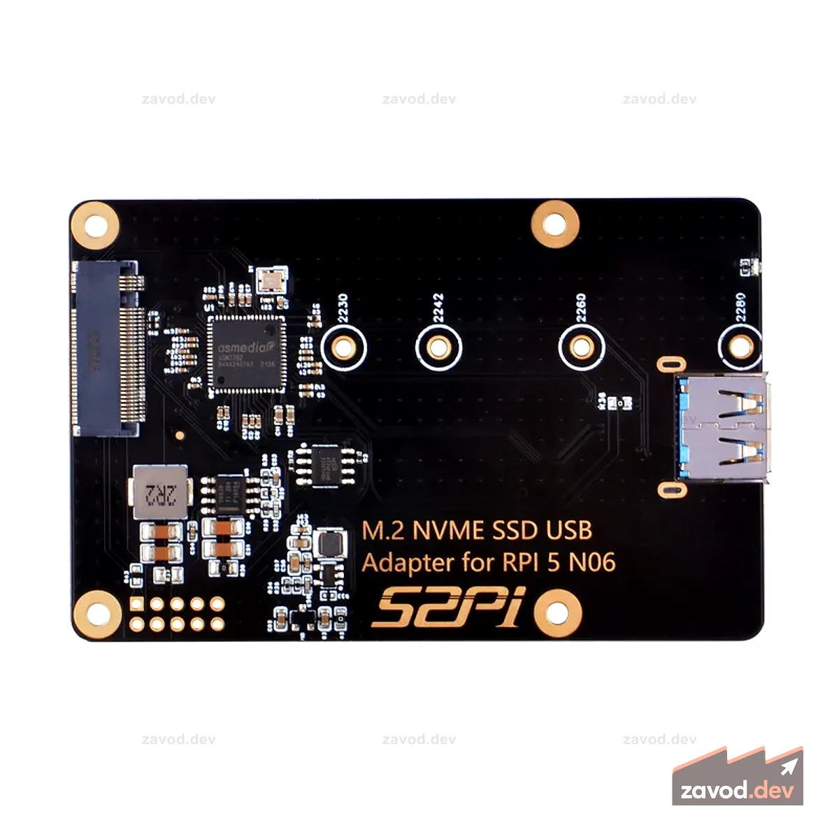 52Pi N06 M.2 NVME SSD USB-адаптер для Raspberry Pi 5, поддержка M.2 NVMe SSD 2230/2242/2260/2280