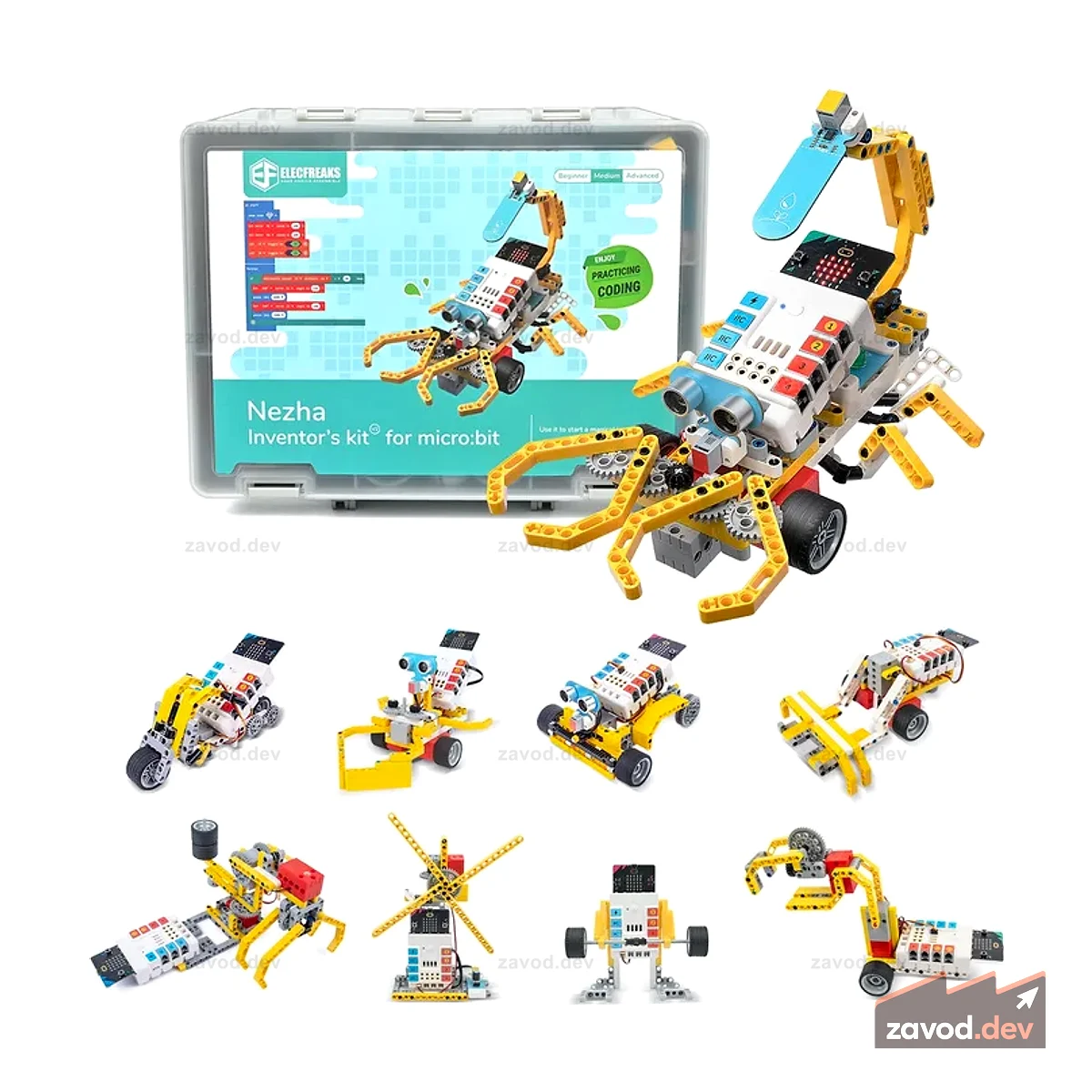 ELECFREAKS Nezha Inventor's Kit V2 для micro:bit, набор робототехники для кодирования с более чем 400 блоками для занятий STEM-клуба