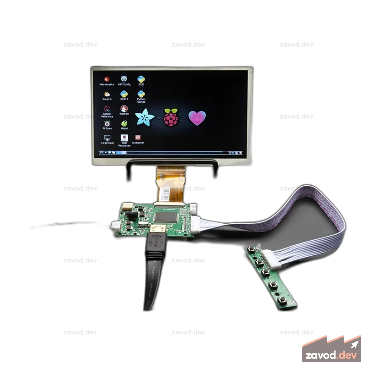 HDMI 4 Pi: 7 Дисплей без сенсорного экрана 1024x600 с мини-драйвером