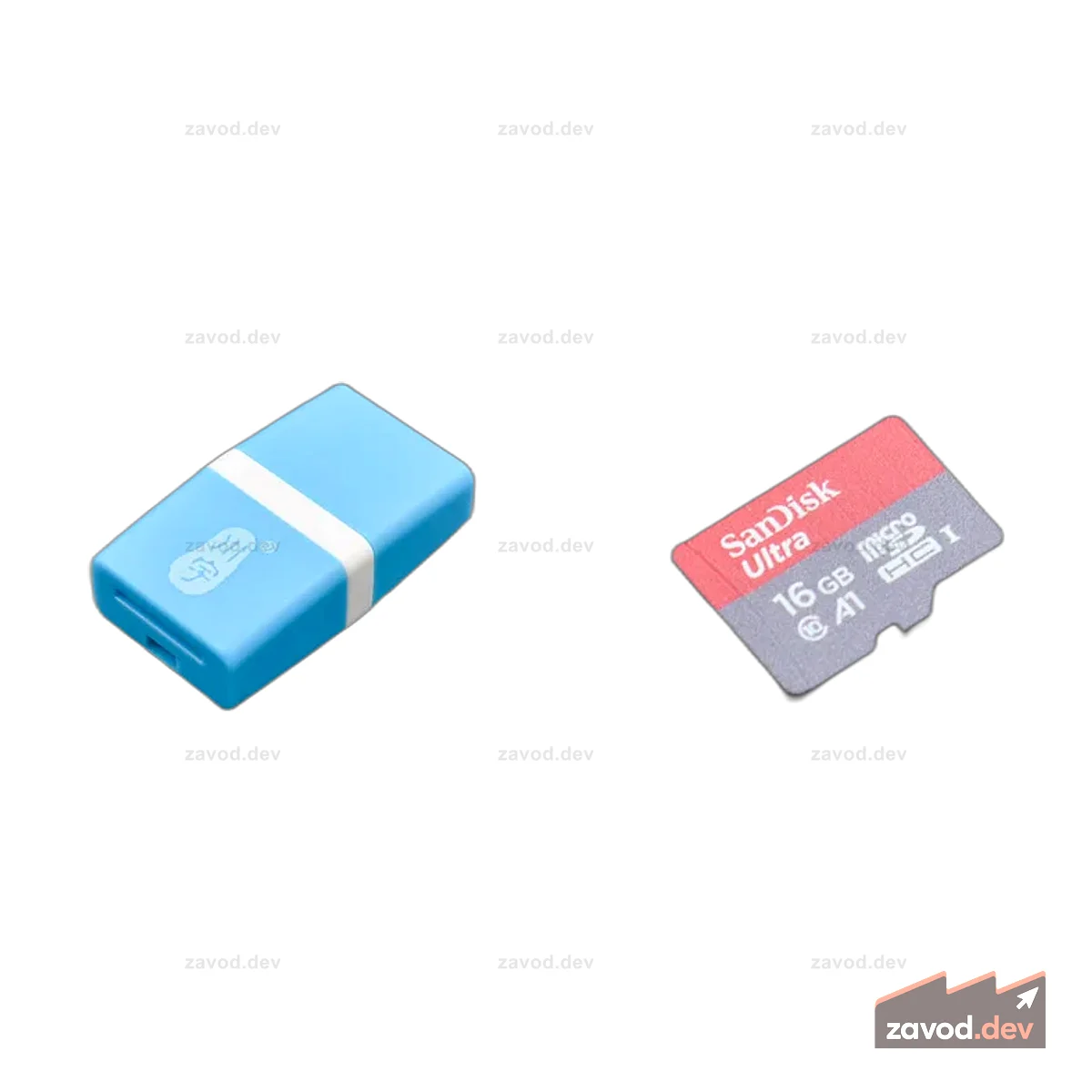 Карта памяти SD/MicroSD с кард-ридером (SDHC класса 10, 16 ГБ с адаптером, снята с производства)