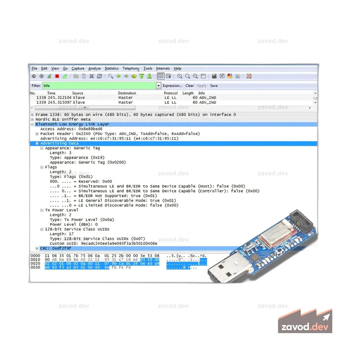 Bluefruit LE Sniffer — Bluetooth с низким энергопотреблением (BLE 4.0) — nRF51822 [v3.0]