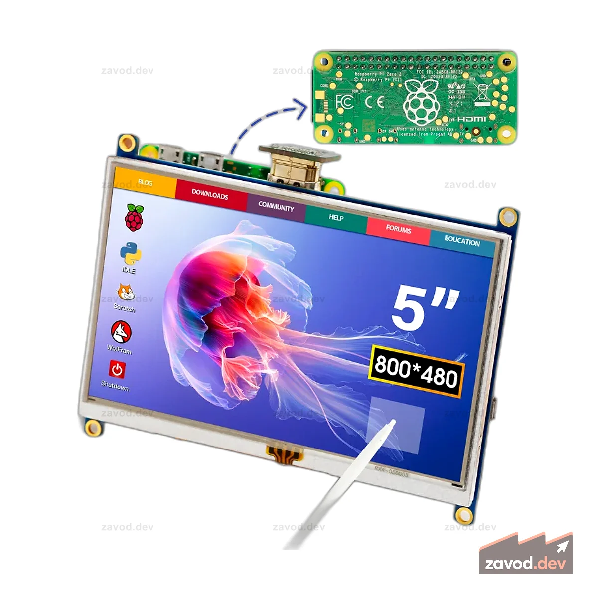 Elecrow RR050P 5-дюймовый TFT-дисплей 800x480 с сенсорным экраном для Raspberry Pi Zero/Zero 2W