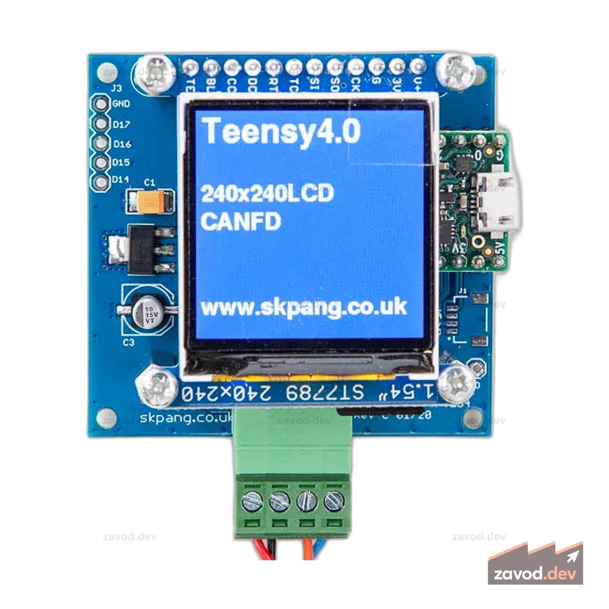 Плата Teensy 4.0 CAN FD с ЖК-дисплеем IPS 240x240 и держателем USB-карты