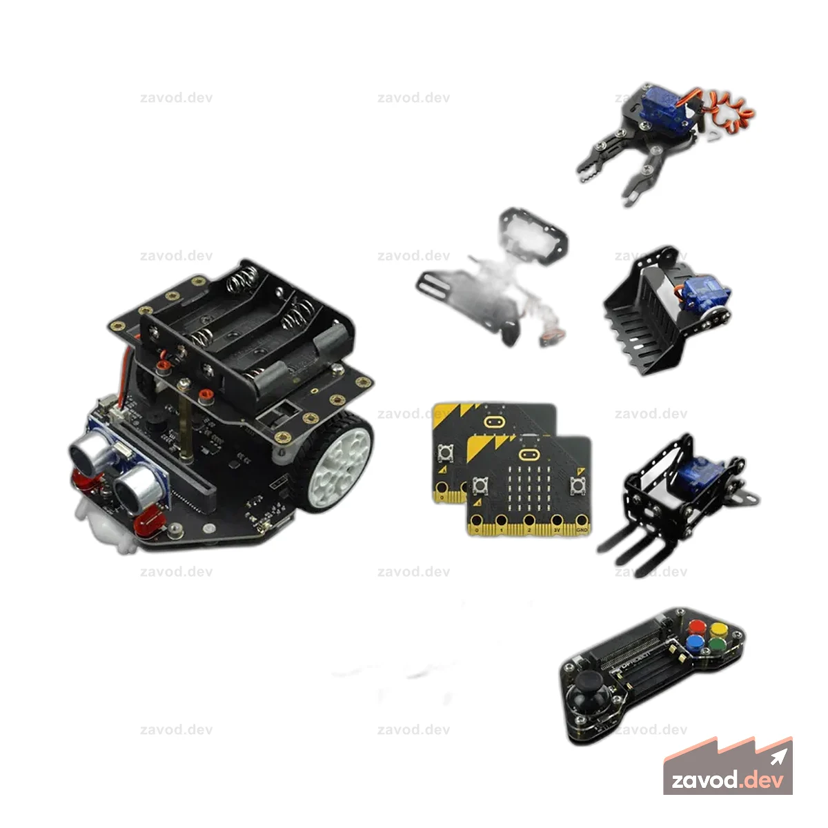 micro:Maqueen Plus V2 (никель-металлгидридная аккумуляторная батарея) с механикой, micro:bit V2 и геймпадом