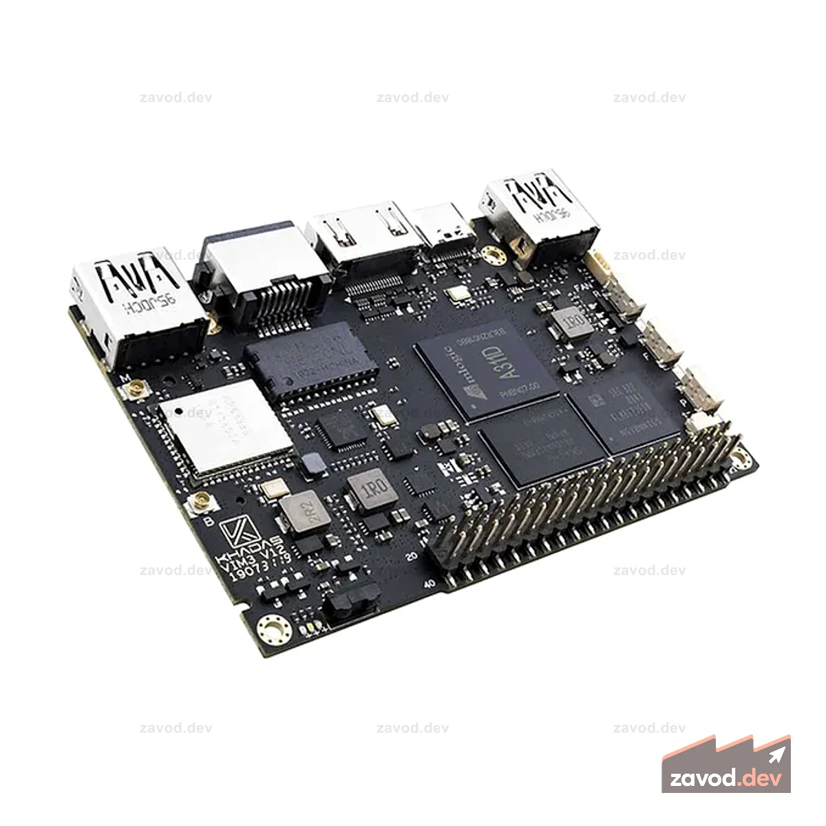 Khadas VIM3 Basic SBC — A311D SoC с 5 TOPS NPU, 2 ГБ ОЗУ, 16 ГБ eMMC, двойным дисплеем, двойной камерой, SSD через m.2, Wi-Fi/Bluetooth 5.0