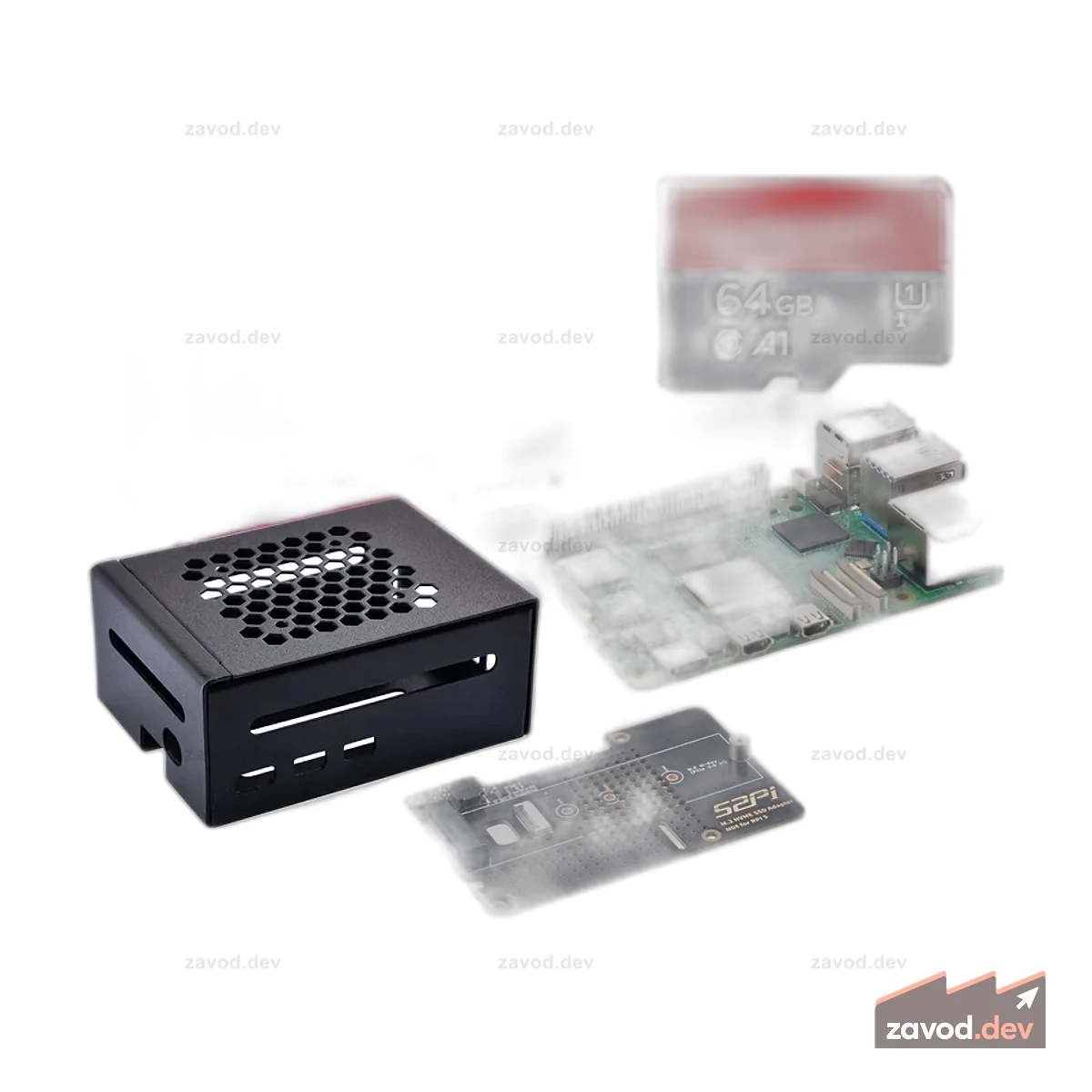 Стартовый комплект 52Pi для Raspberry Pi 8 ГБ, включает плату Raspberry Pi 5 8 ГБ, периферийную плату N04 M.2 NVMe SSD PCIe, металлический корпус с активным охладителем, SD-карту 64 ГБ, кабель HDMI и блок питания USB C мощностью 27 Вт для Raspberry Pi 5