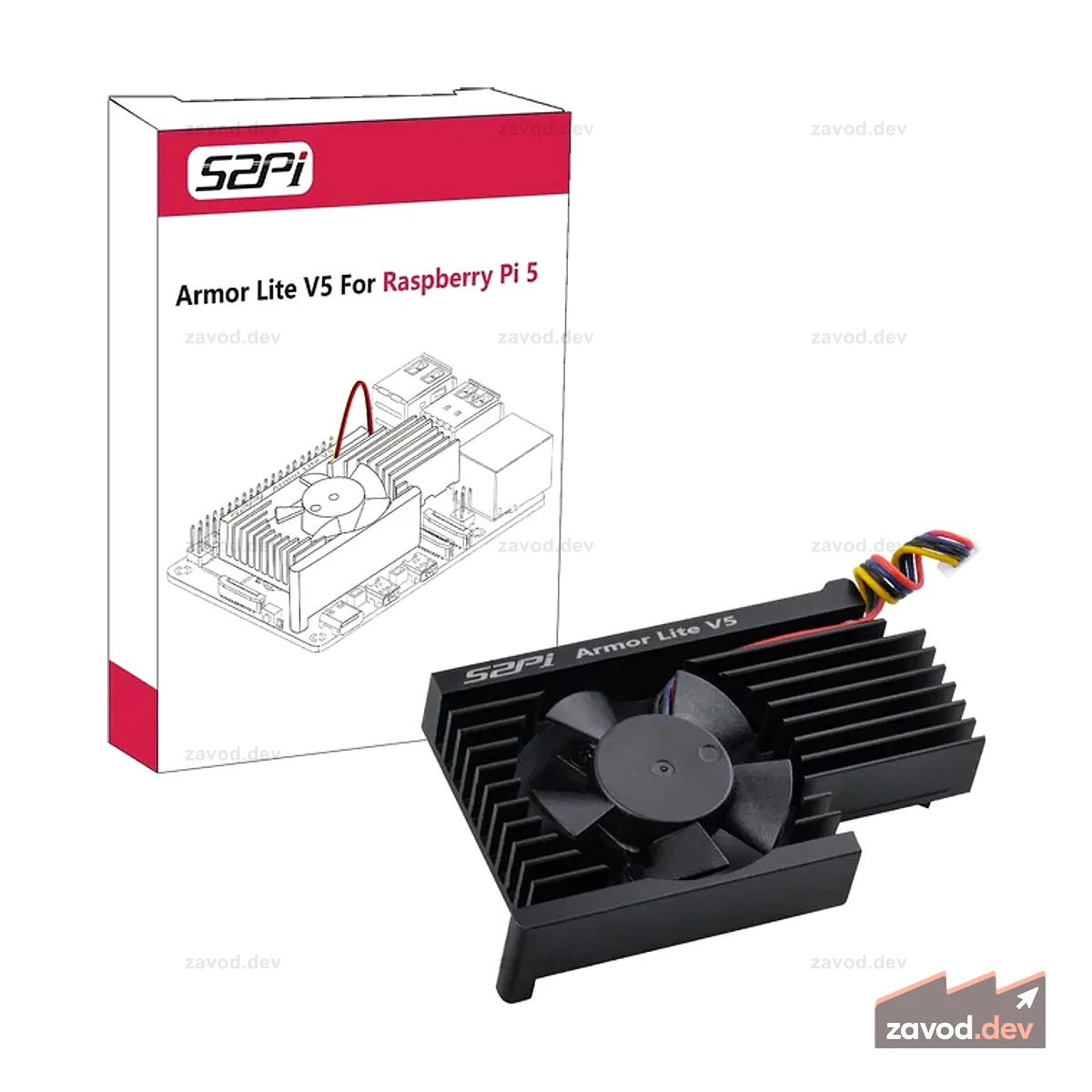 52Pi Armor Lite V5 Алюминиевый радиатор с вентилятором 3510 для Raspberry Pi 5
