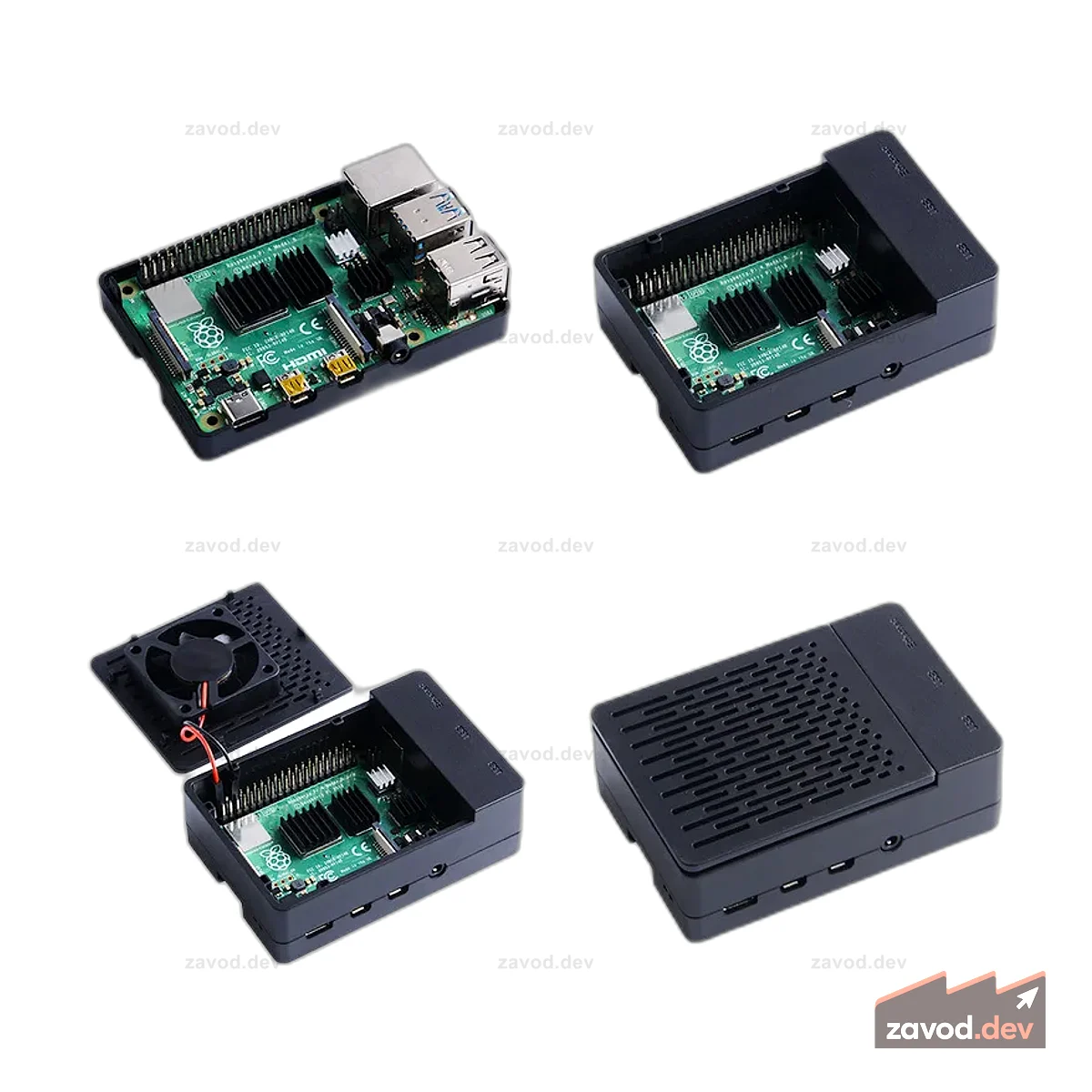 Черный чехол ABS H-типа для Raspberry Pi 4 B