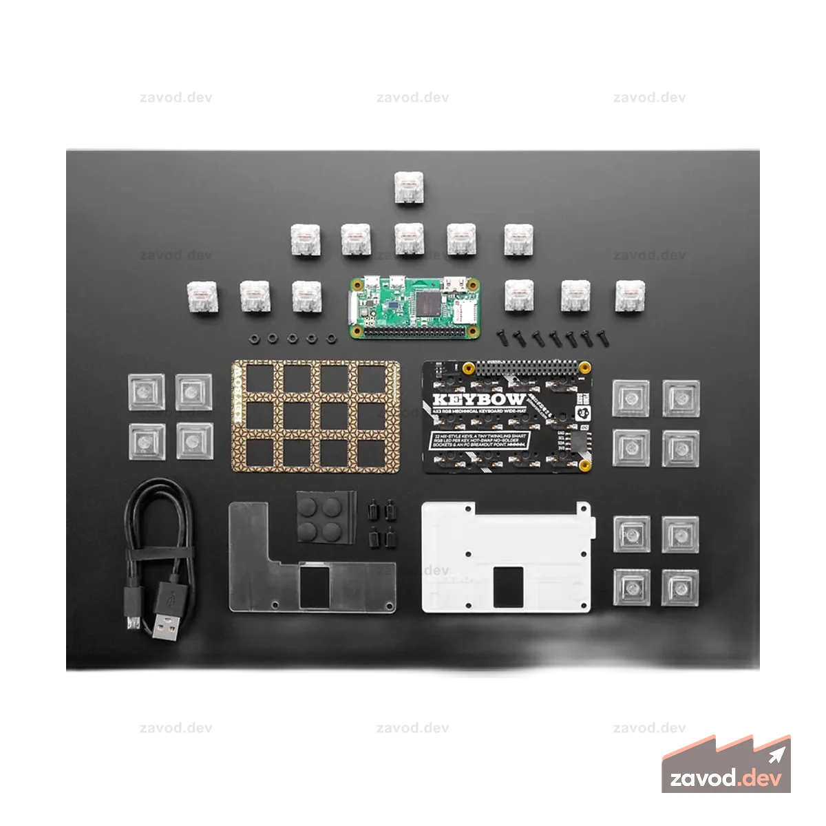 Комплект мини-механической клавиатуры Pimoroni Keybow с Raspberry Pi — линейными (мягкими) переключателями