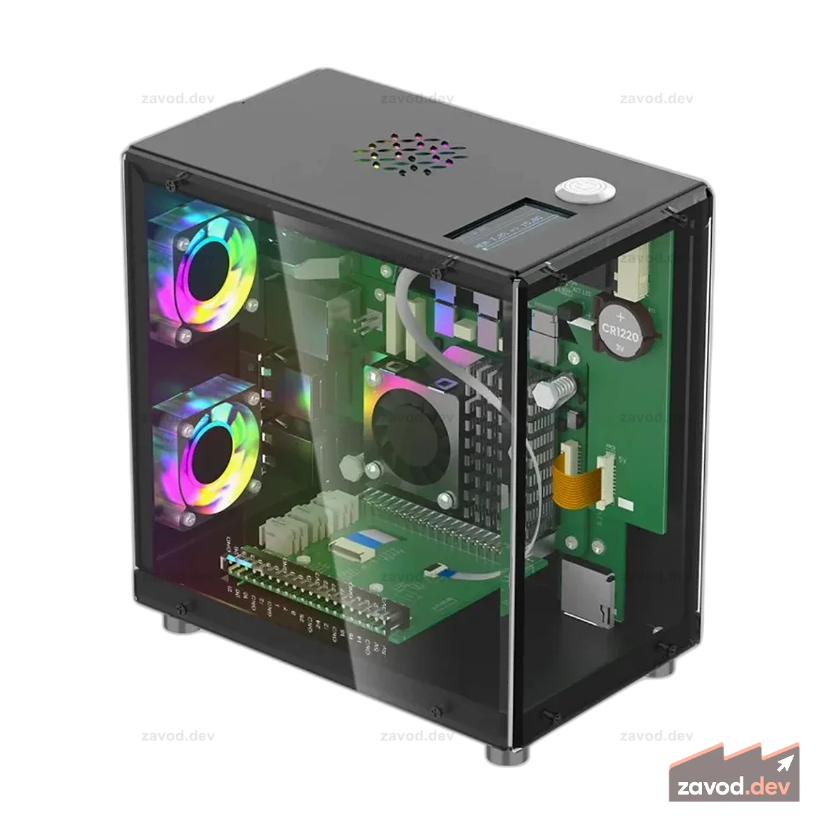 Корпус для мини-ПК Elecrow Pitower Gen 1 Raspberry Pi 5 с 3 вентиляторами и 1,3-дюймовым OLED-экраном
