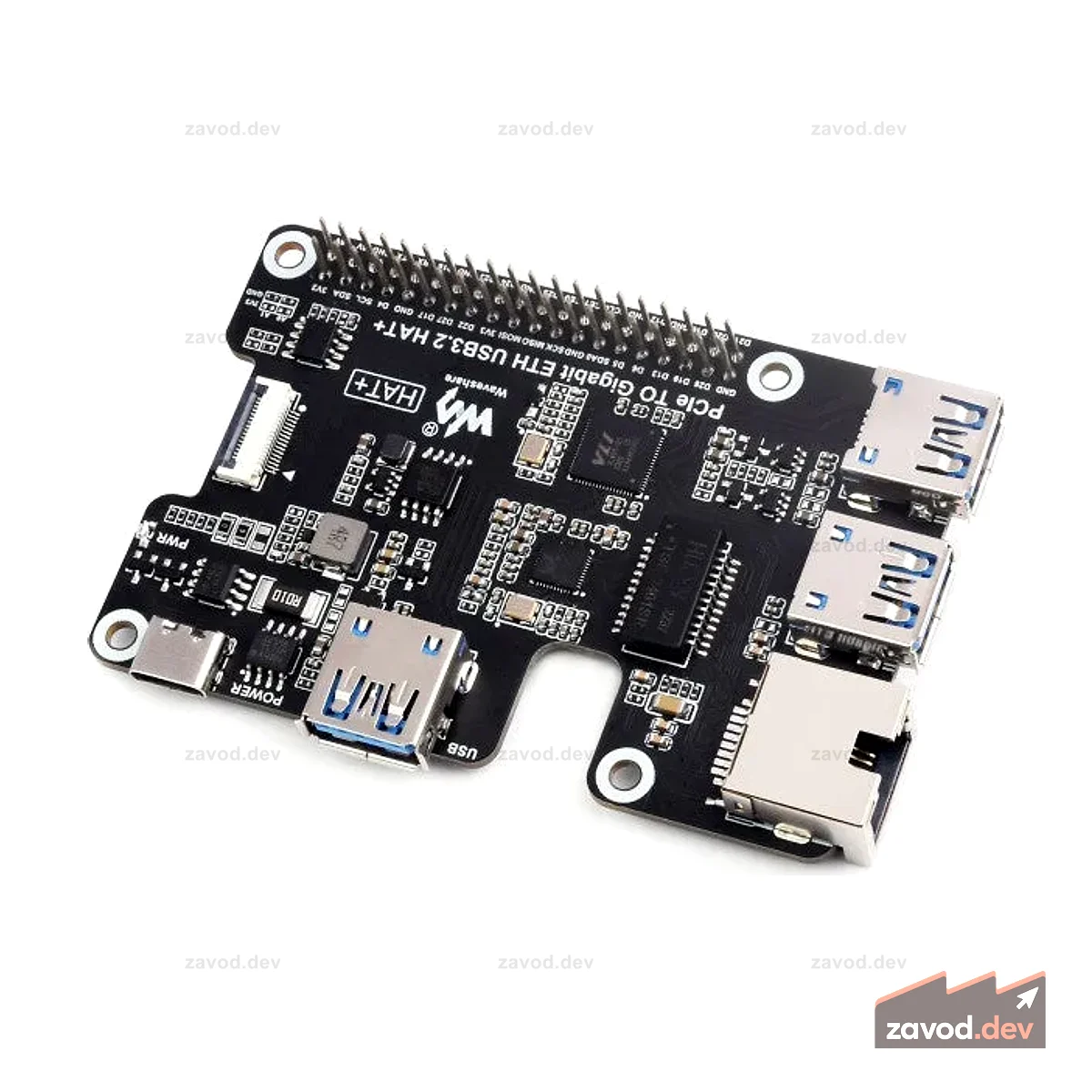 Шляпа PCIe для Gigabit Ethernet и USB 3.2 Gen1 для Raspberry Pi 5