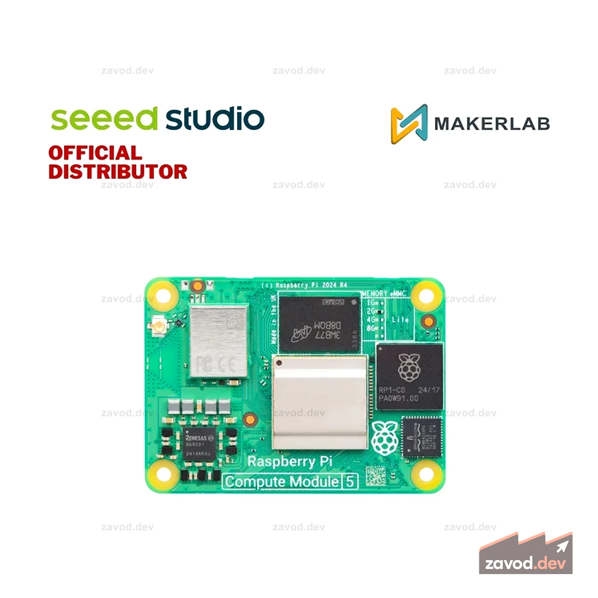 Вычислительный модуль Seeed Raspberry Pi 5, 16 ГБ ОЗУ, 64 ГБ eMMC, 2,4/5,0 ГГц Wi-Fi и Bluetooth 5.0