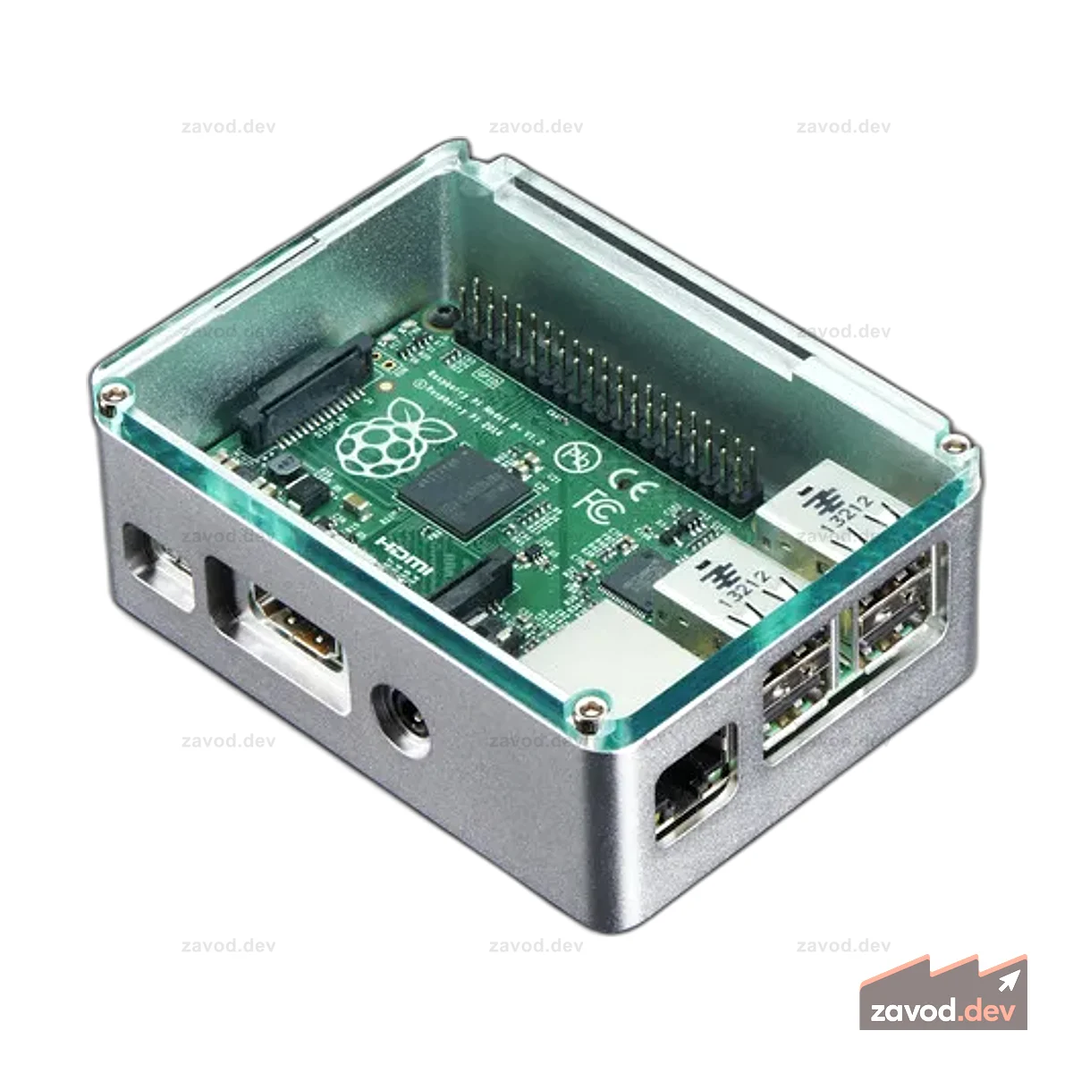 Серебряный чехол Anidees с кристаллическим верхом для Raspberry Pi B+/Pi 2/Pi 3