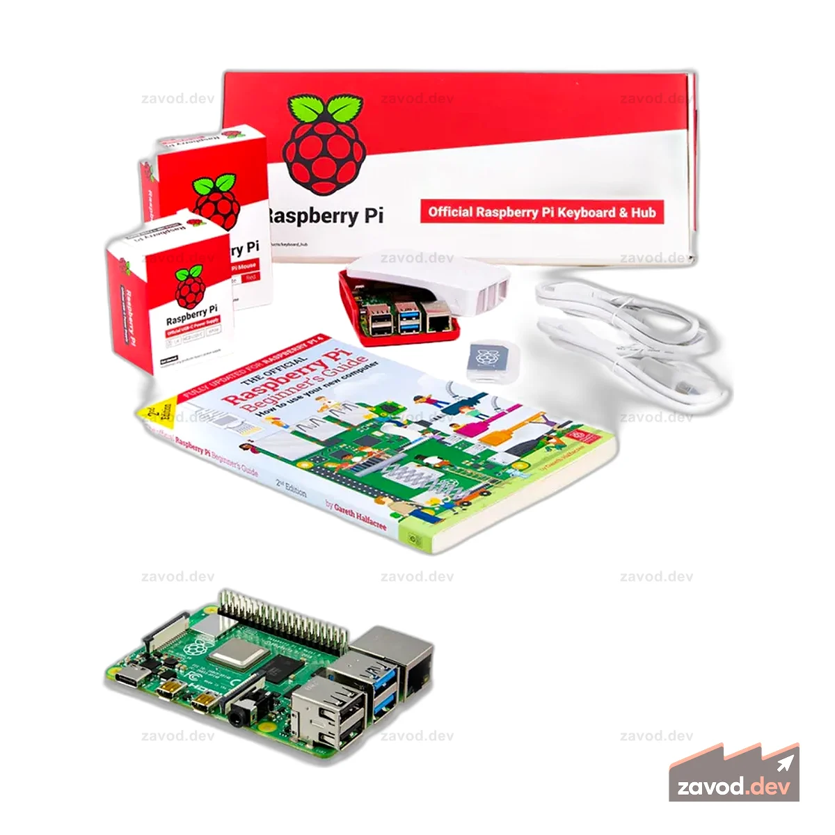 Настольный комплект Pakronics® Raspberry Pi® 4, 8 ГБ, с монитором (красный/белый)