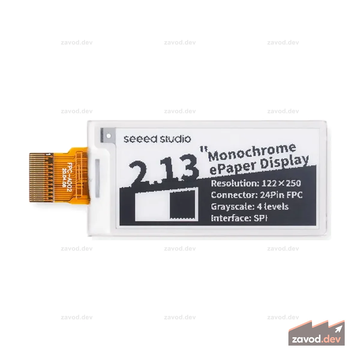 2,13-дюймовый монохромный дисплей eInk/ePaper с разрешением 122x250 пикселей, интерфейс SPI, поддержка XIAO/Arduino