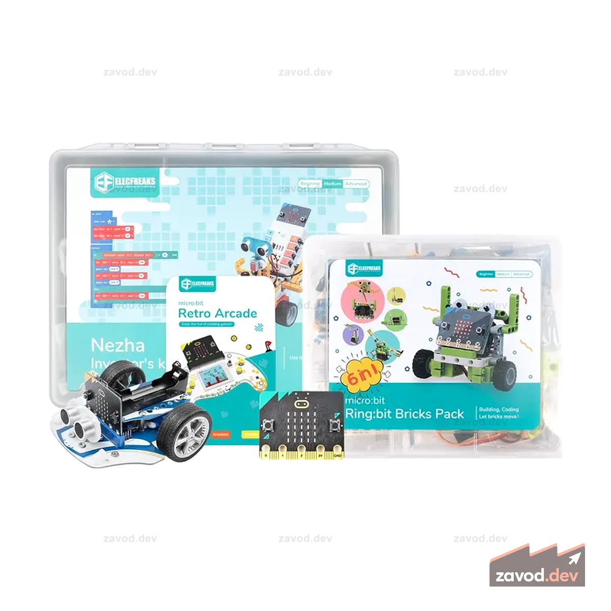 ELECFREAKS Комплект расширения micro:bit Maker — включает Arcade, Cutebot Pro, Ring:bit 6-в-1, Nezha 48-в-1 и плату micro:bit