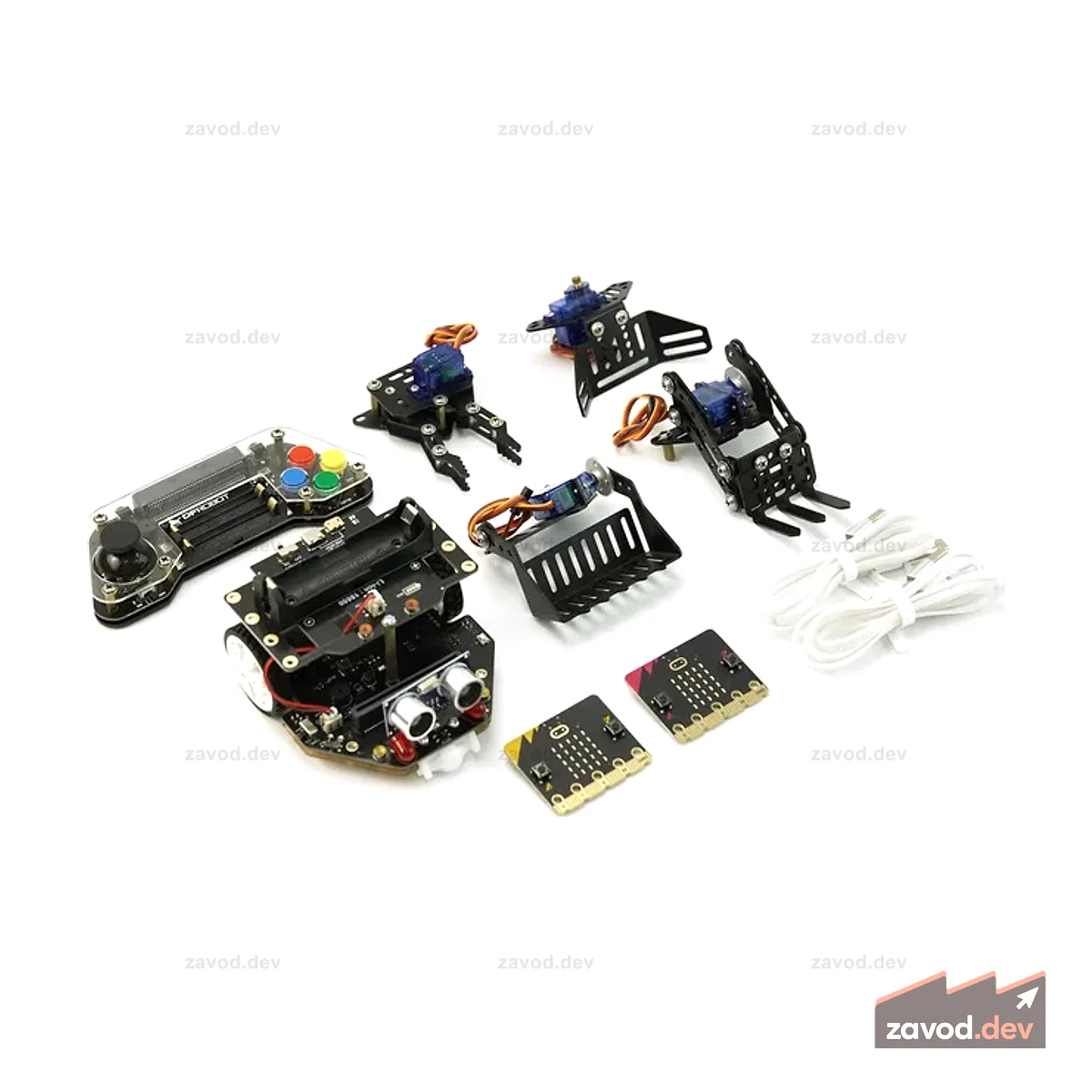 micro:Maqueen Plus V2 (батарея 18650) с механикой, micro:bit V2 и геймпадом