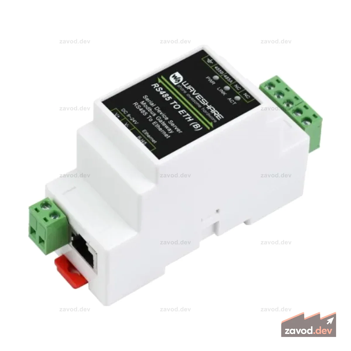 Промышленный последовательный сервер Waveshare RS485–RJ45 Ethernet с функцией POE (опция)