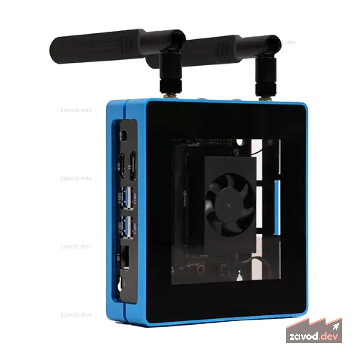 Jetson SUB Mini PC V2 — синий с модулем Jetson Xavier NX, алюминиевым корпусом с охлаждающим вентилятором, твердотельным накопителем на 128 ГБ, Wi-Fi, антеннами и предустановленной системой JetPack