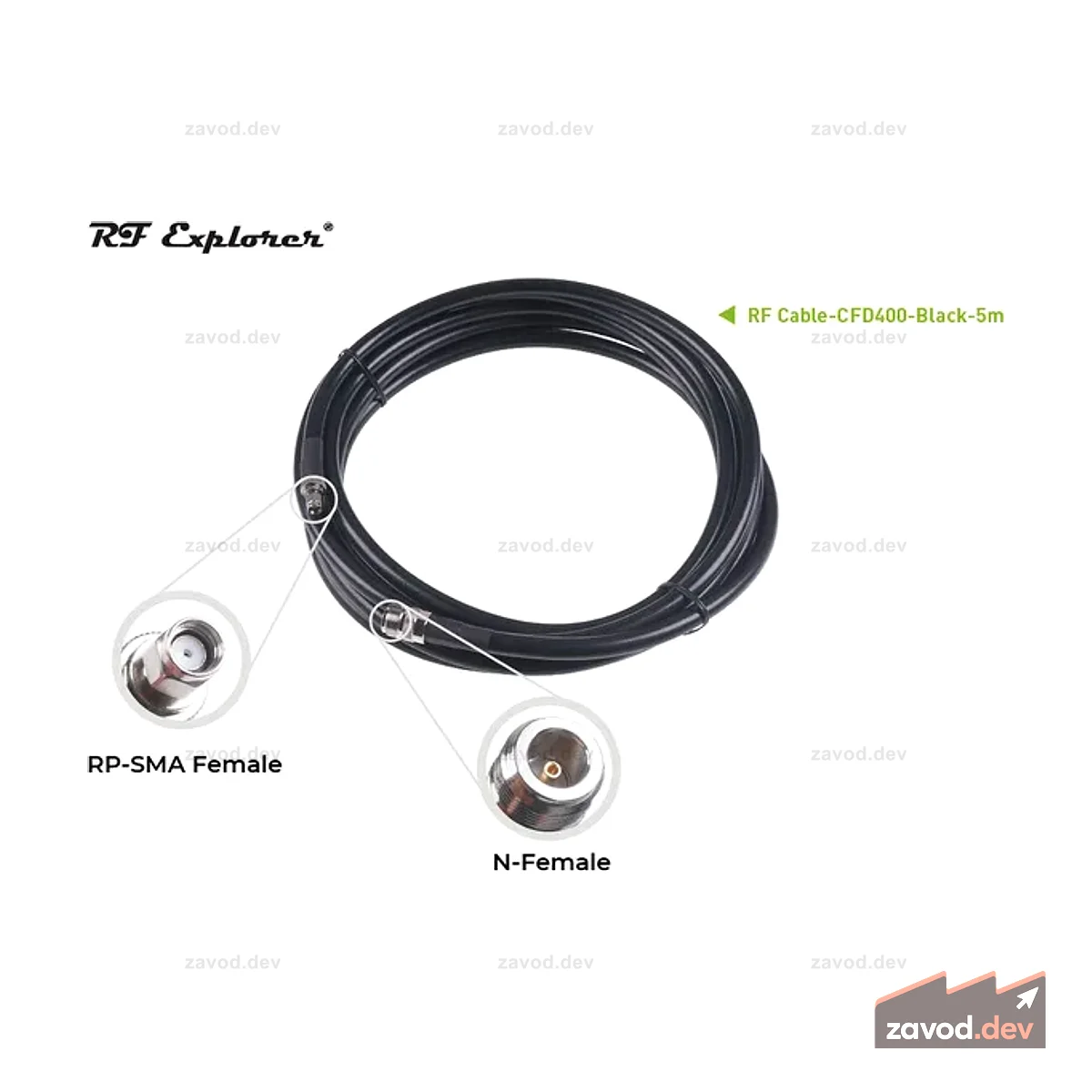 RF-кабель; N «мама» — «папа» RP-SMA-CFD400-черный-5 м; Для внутреннего шлюза SenseCAP M1 и антенны из стекловолокна