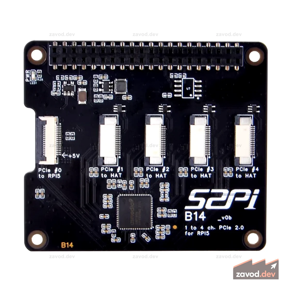 52Pi B14 Quad FPC PCIe HAT для Raspberry Pi 5, B14 HAT интерфейс PCIe от 1 до 4 с 40-контактным разъемом GPIO для Raspberry Pi 5