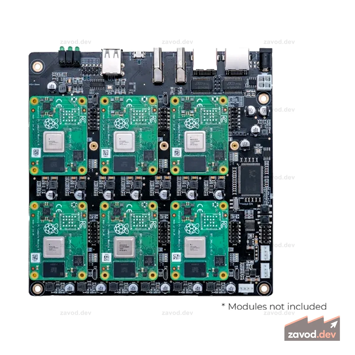 Плата Raspberry Pi CM4 Cluster Mini-ITX — поддержка до 6 CM4, расширение хранилища для каждого CM4, несколько интерфейсов вентилятора и USB, два порта HDMI, два сетевых разъема RJ45, переключатель включения/выключения, кнопка сброса, двойной источник питания
Кластерная плата DeskPi Super6C Raspberry Pi CM4
