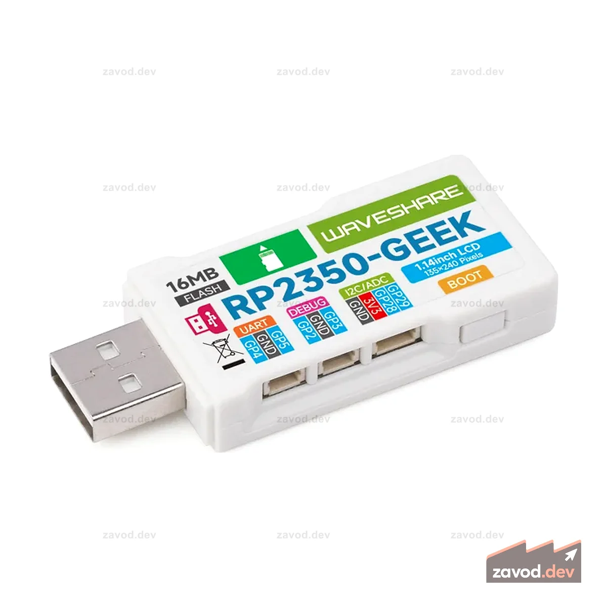 Плата RP2350-GEEK с цветным ЖК-дисплеем 1,14 дюйма и отладкой по USB