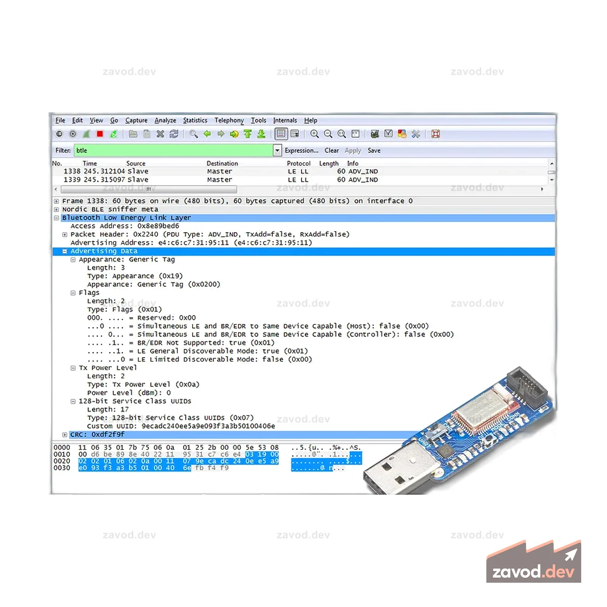 Bluefruit LE Sniffer — Bluetooth с низким энергопотреблением (BLE 4.0) — nRF51822 — v1.0