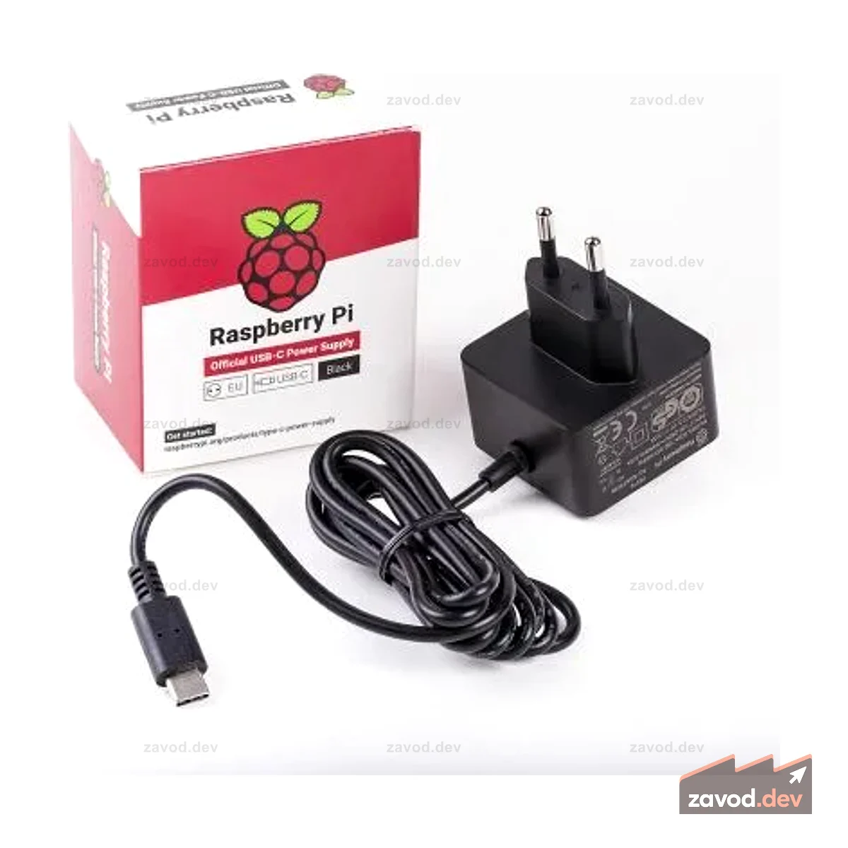 Официальный блок питания Raspberry Pi 15,3 Вт, USB-C с кабелем длиной 1,5 м, вилка европейского стандарта, 5,1 В, 3 А, черный