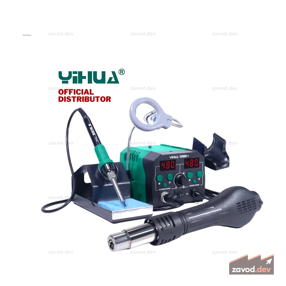 Yihua 938BD-II Паяльная станция 2-в-1 с лупой