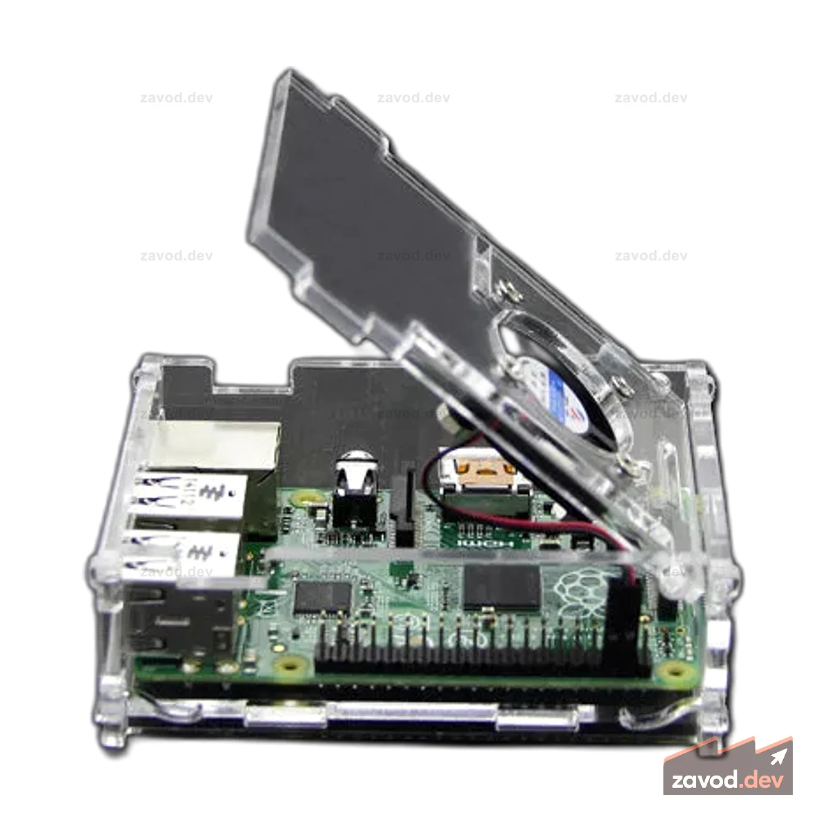 Акриловый корпус Raspberry Pi B+/2 с вентилятором процессора