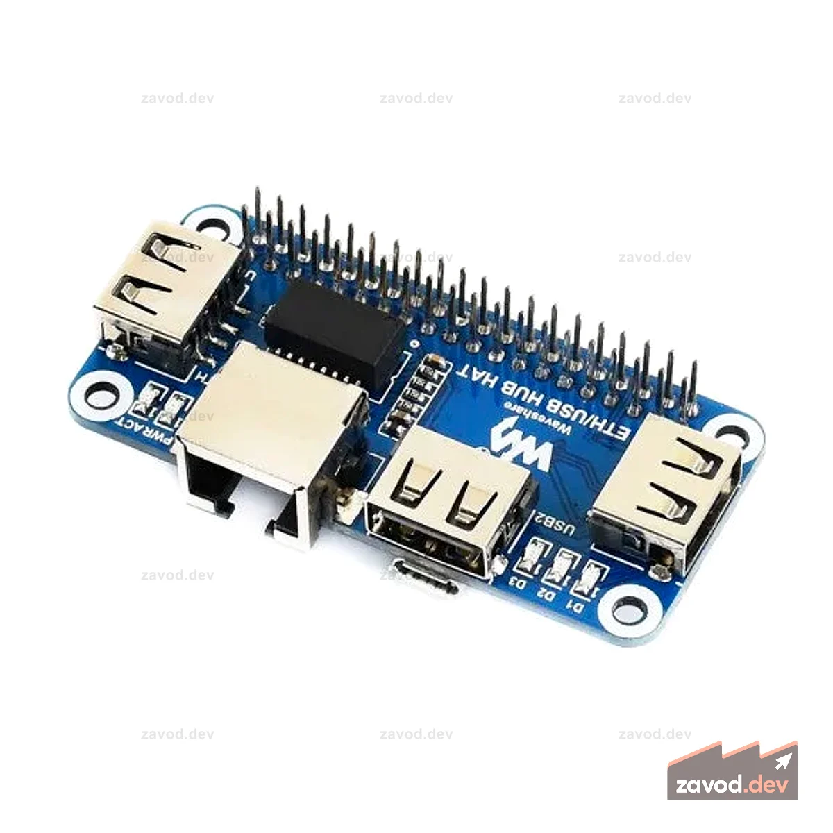 Шляпа Ethernet/USB-концентратора для Raspberry Pi, 1x RJ45, 3x USB