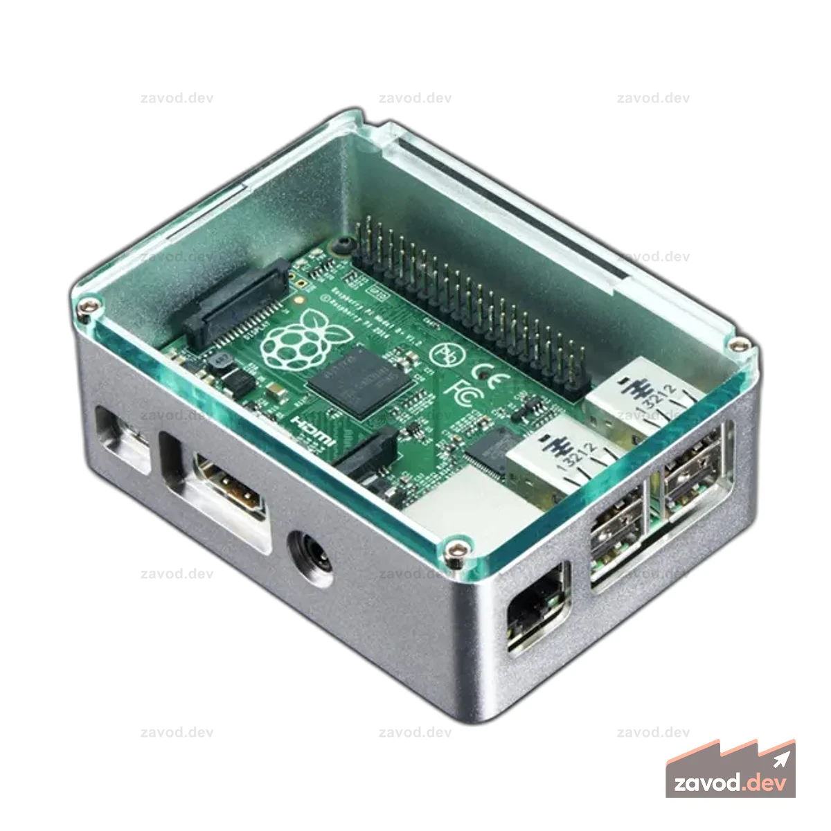 Серебряный чехол Anidees с кристаллическим верхом для Raspberry Pi B+/Pi 2/Pi 3