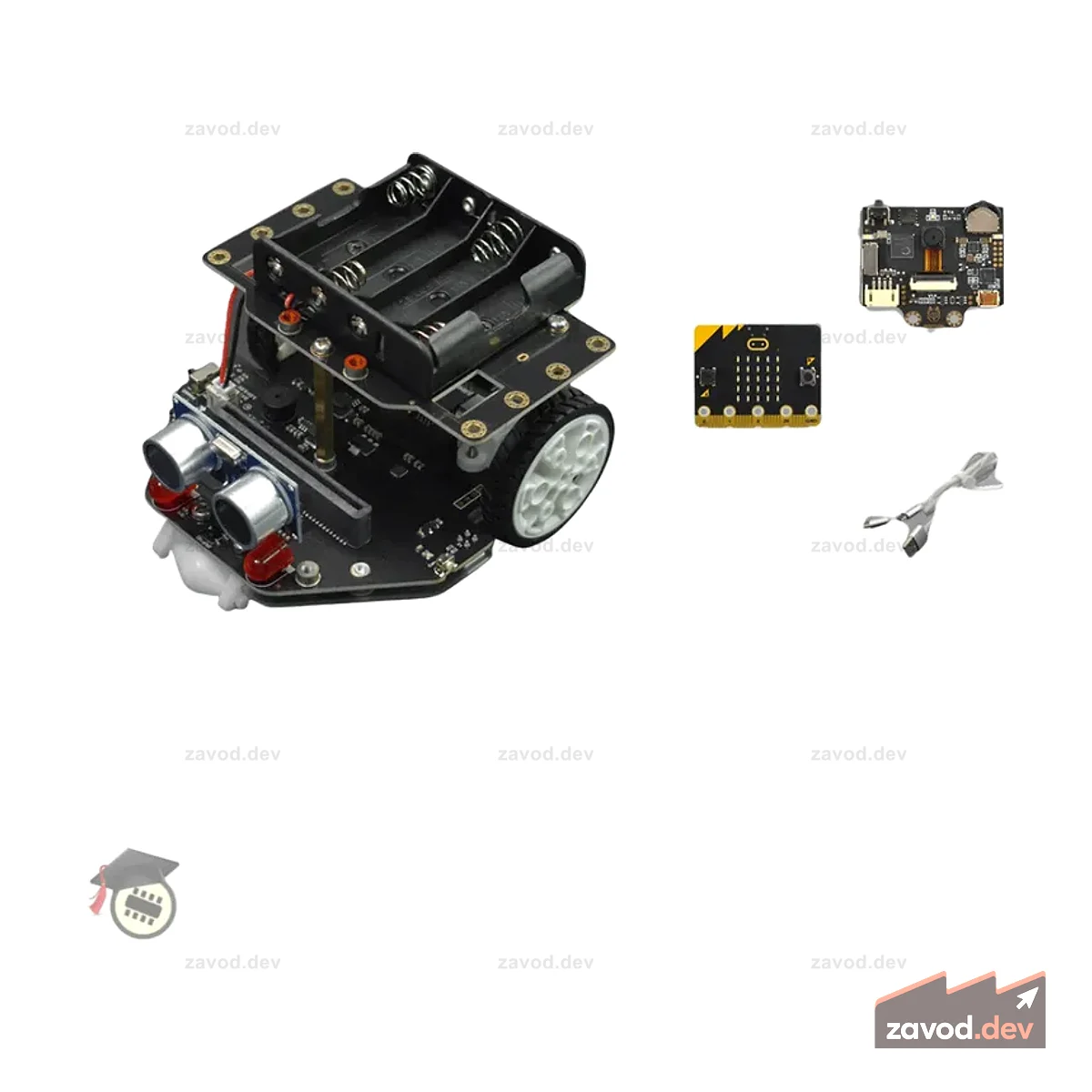 micro:Maqueen Plus V2 (никель-металлгидридная аккумуляторная батарея) с линзами HUSKYLENS и micro:bit V2