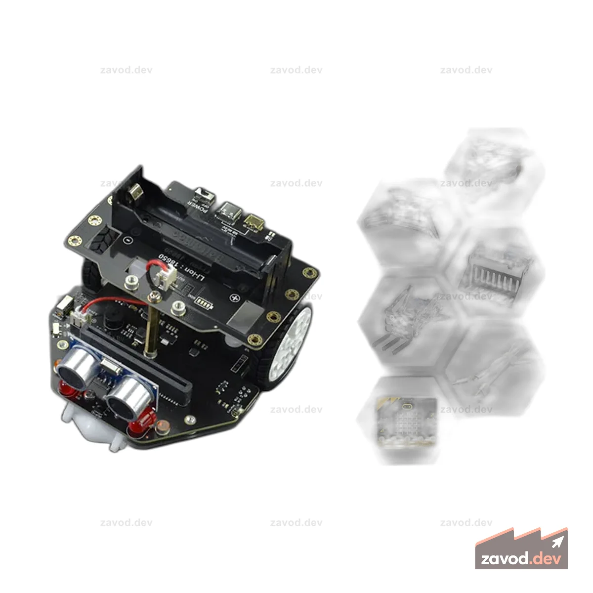 micro:Maqueen Plus V2 (батарея 18650) с micro:Maqueen Mechanic и micro:bit V2