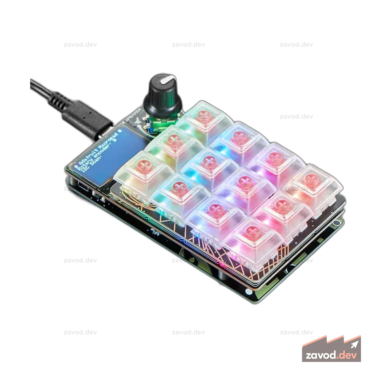 Стартовый комплект Adafruit MacroPad RP2040 — клавиши 3x4 + кодировщик + OLED — ADABOX019 Essentials