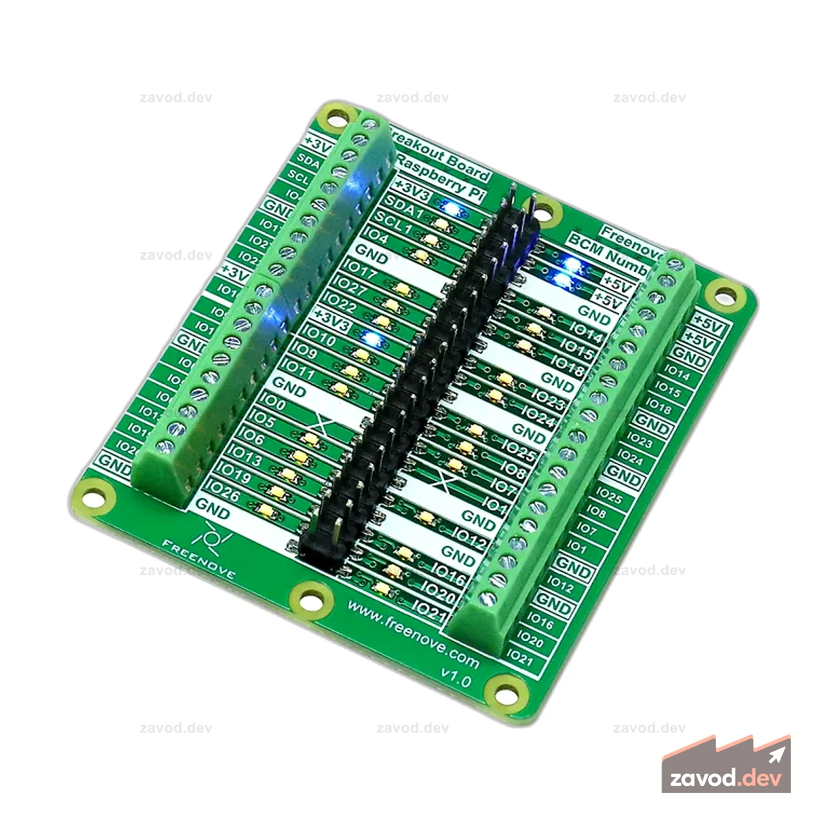 Коммутационная плата Freenove для Raspberry Pi 5 / 4B / 3B+ / 3B / 3A+ / 2B / 1B+ / 1A+ / Zero 2 W / Zero W / Zero, клеммная колодка, защитная шляпа с разъемом для контактов, светодиодный индикатор состояния GPIO