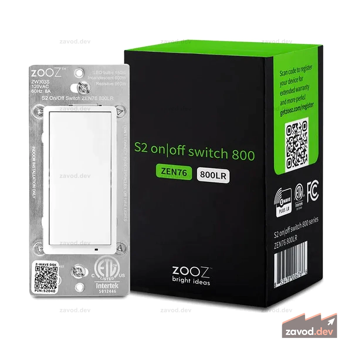 Zooz 800 Series Z-Wave Long Range S2 Настенный выключатель включения/выключения ZEN76 800LR