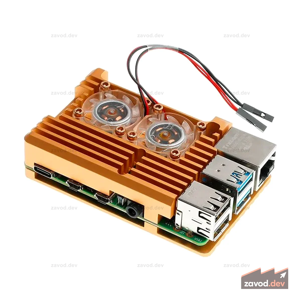 Металлический алюминиевый корпус Raspberry Pi 4 с двумя вентиляторами охлаждения Металлический корпус золотого цвета для Raspberry Pi 4b