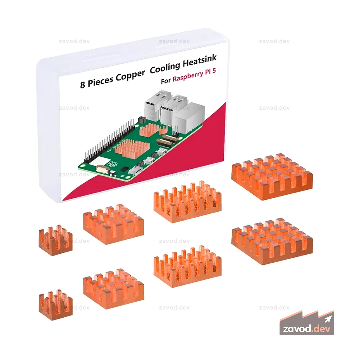52Pi Медные радиаторы для Raspberry Pi 5 (8 шт.)