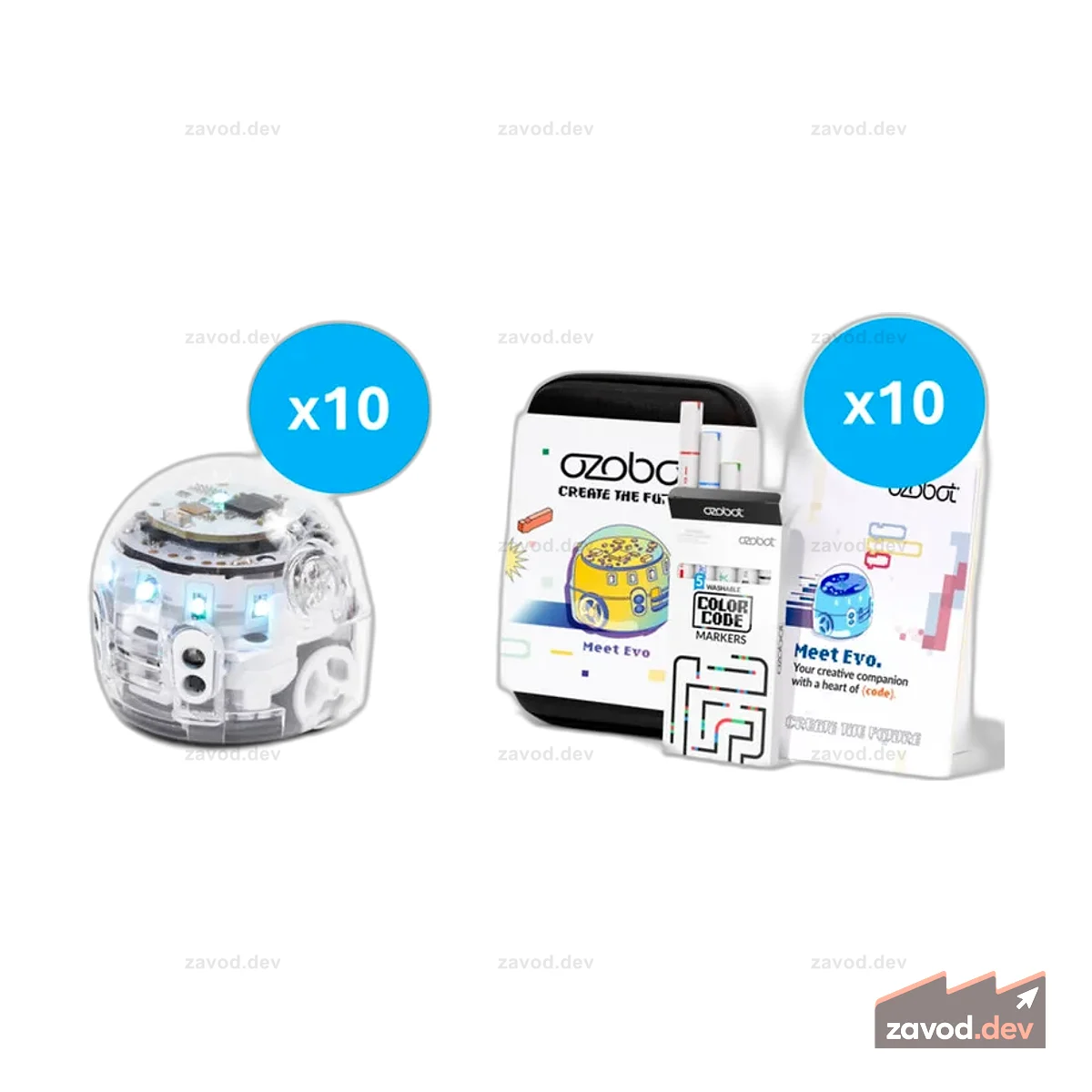 Комплект Ozobot Evo из 10 штук с 2 зарядными устройствами