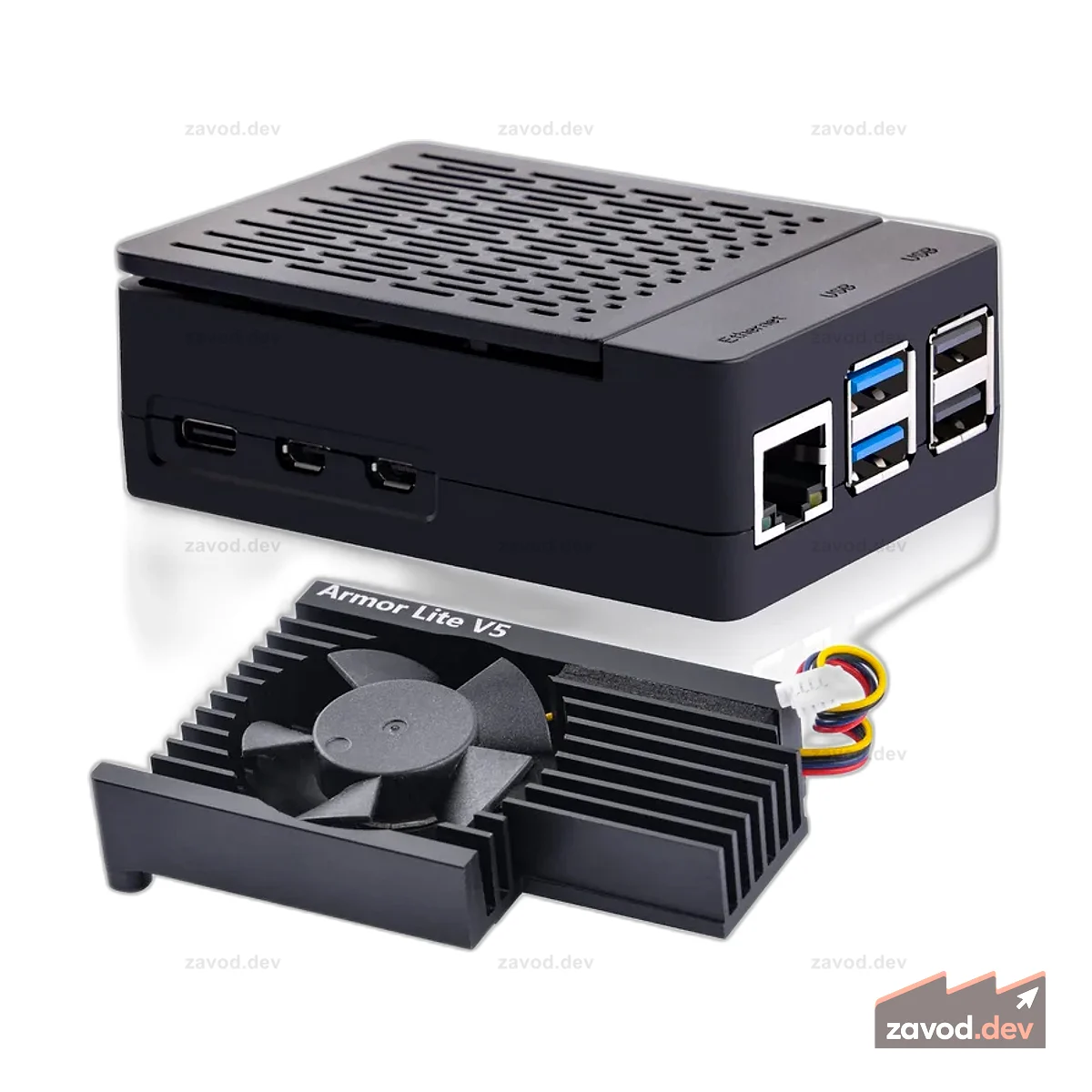 52Pi ABS чехол черный корпус для Raspberry Pi 5 с кулером Armor Lite V5