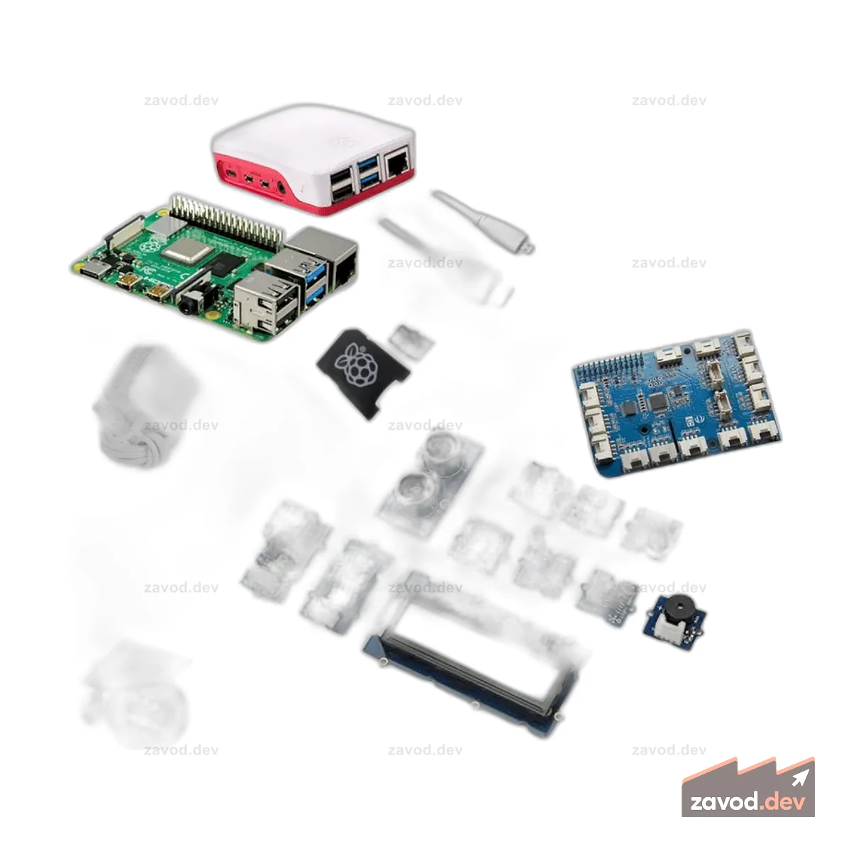 Стартовый комплект Pakronics® Raspberry Pi® 4 Model B с Grove Pi+ (сертификация CE) — белый