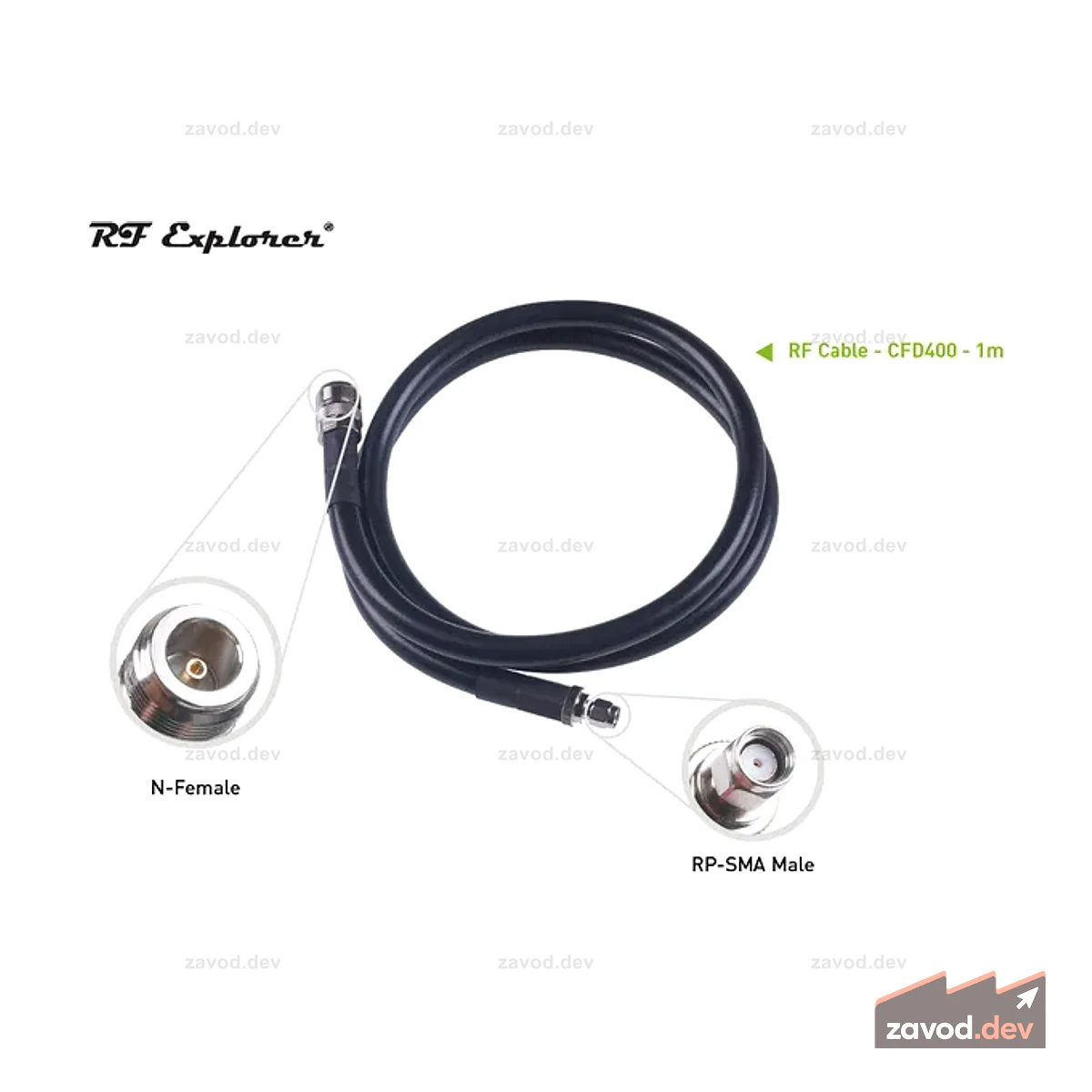 RF-кабель; Гнездо от N до вилки RP-SMA-CFD400-Black-1m для внутреннего шлюза SenseCAP M1 и антенны из стекловолокна